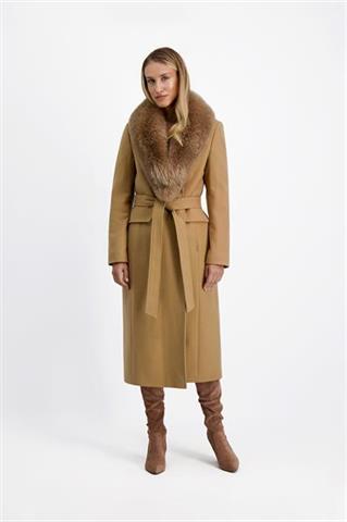 Wełniany płaszcz z naturalnym futrem 85168 - 160731