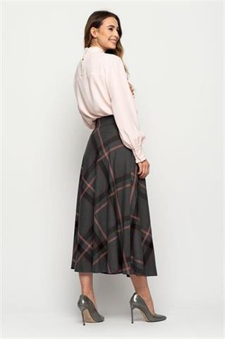 Szara spódnica midi w różową kratę 58058 - 213511