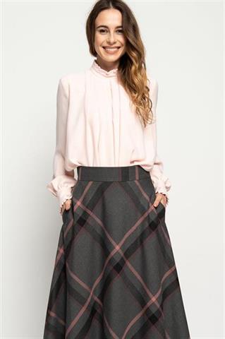 Szara spódnica midi w różową kratę 58058 - 213521