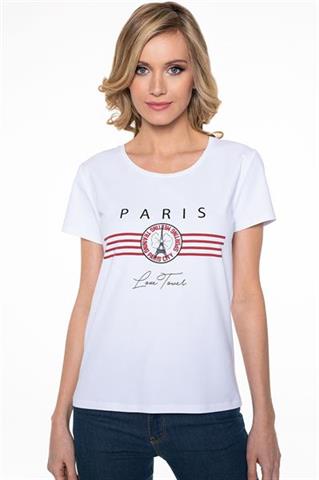 Biały t-shirt z ozdobnym nadrukiem 58084 - 216211
