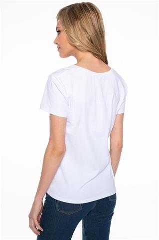 Biały t-shirt z ozdobnym nadrukiem 58084 - 216221