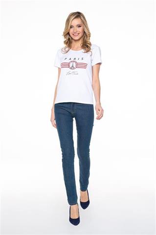 Biały t-shirt z ozdobnym nadrukiem 58084 - 216261