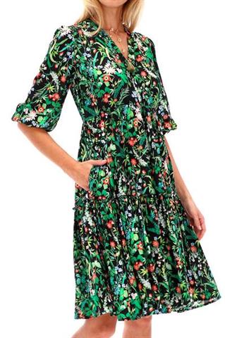 Letnia sukienka w kwiaty z rękawami ¾ 58159 - 220791