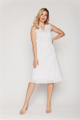 Biała lniana sukienka z gipiurą 58231 - 243051