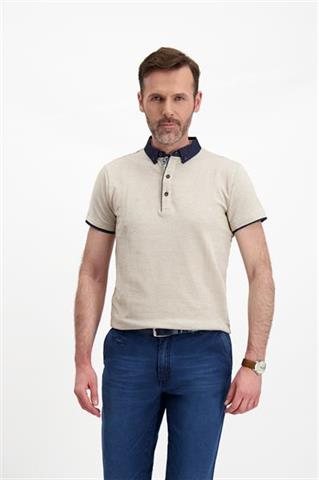 Beżowa koszulka polo w mikro wzór 72987 - 245791