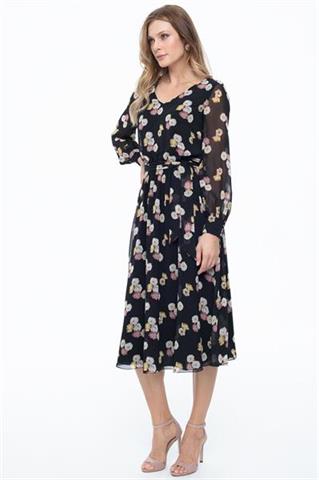 Czarna sukienka midi z dekoltem V 58527 - 326281