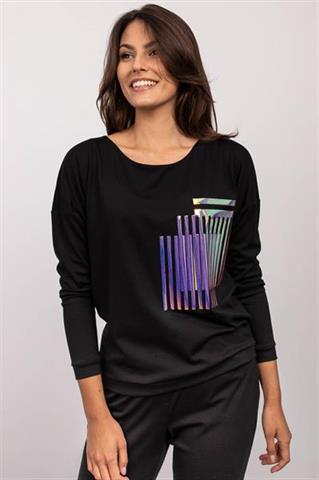 Czarna bluza z kolorowym wzorem 58698 - 375841