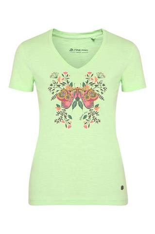 Zielony t-shirt damski V-neck z kolorowym nadrukiem 58759 - 384961