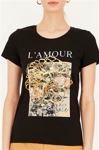 Czarny t-shirt damski z nadrukiem 58828 - 390801