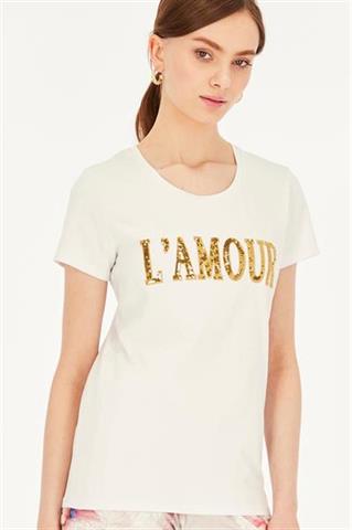 Biały t-shirt damski z cekinami 58829 - 390861