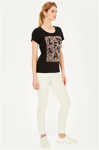 Czarny t-shirt damski z cekinami 58831 - 390991