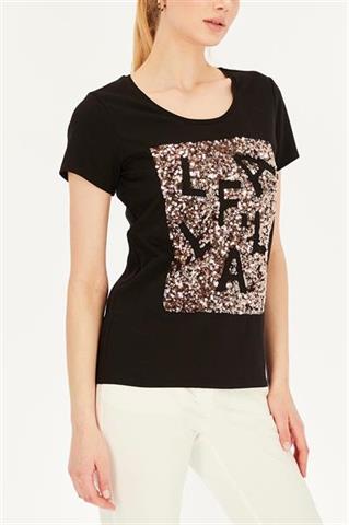 Czarny t-shirt damski z cekinami 58831 - 391011