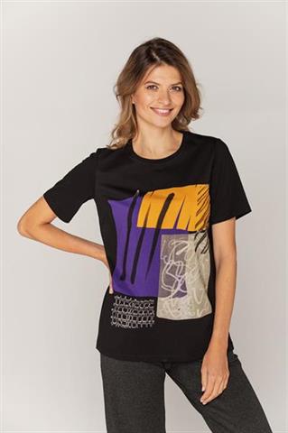 Czarny t-shirt z kolorowym nadrukiem 58888 - 398551