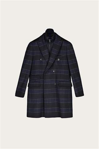 Elegancki płaszcz męski w granatową kratę 29876 - 484521