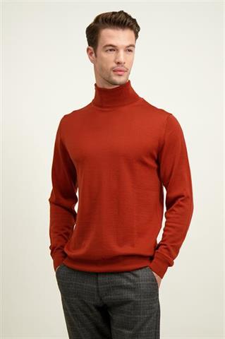 Golf męski z wełny merino w kolorze rdzawym 74297 - 596881