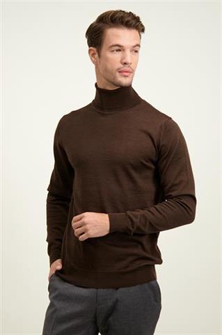 Brązowy golf męski z wełny merino 74298 - 596921