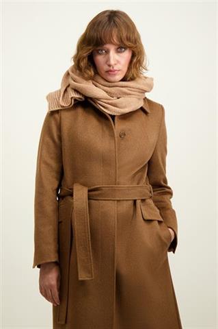 Kamelowy szal damski z wełną merino 87149 - 597481