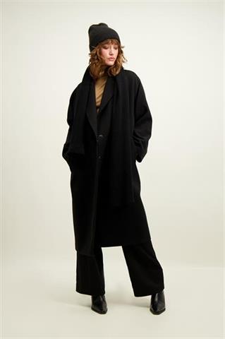 Czarny szal damski z wełną merino 87143 - 600031