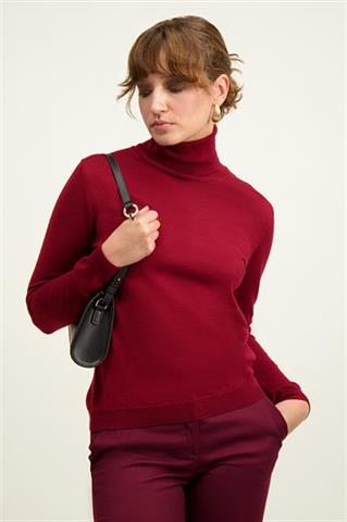 Bordowy golf damski z wełny merino 87119 - 603231