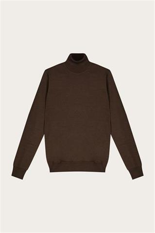 Brązowy golf męski z wełny merino 74298 - 609011