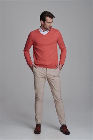 Koralowy sweter V-neck 72667 - 62471