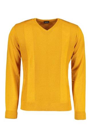 Musztardowy męski sweter V-Neck 73811 - 99731