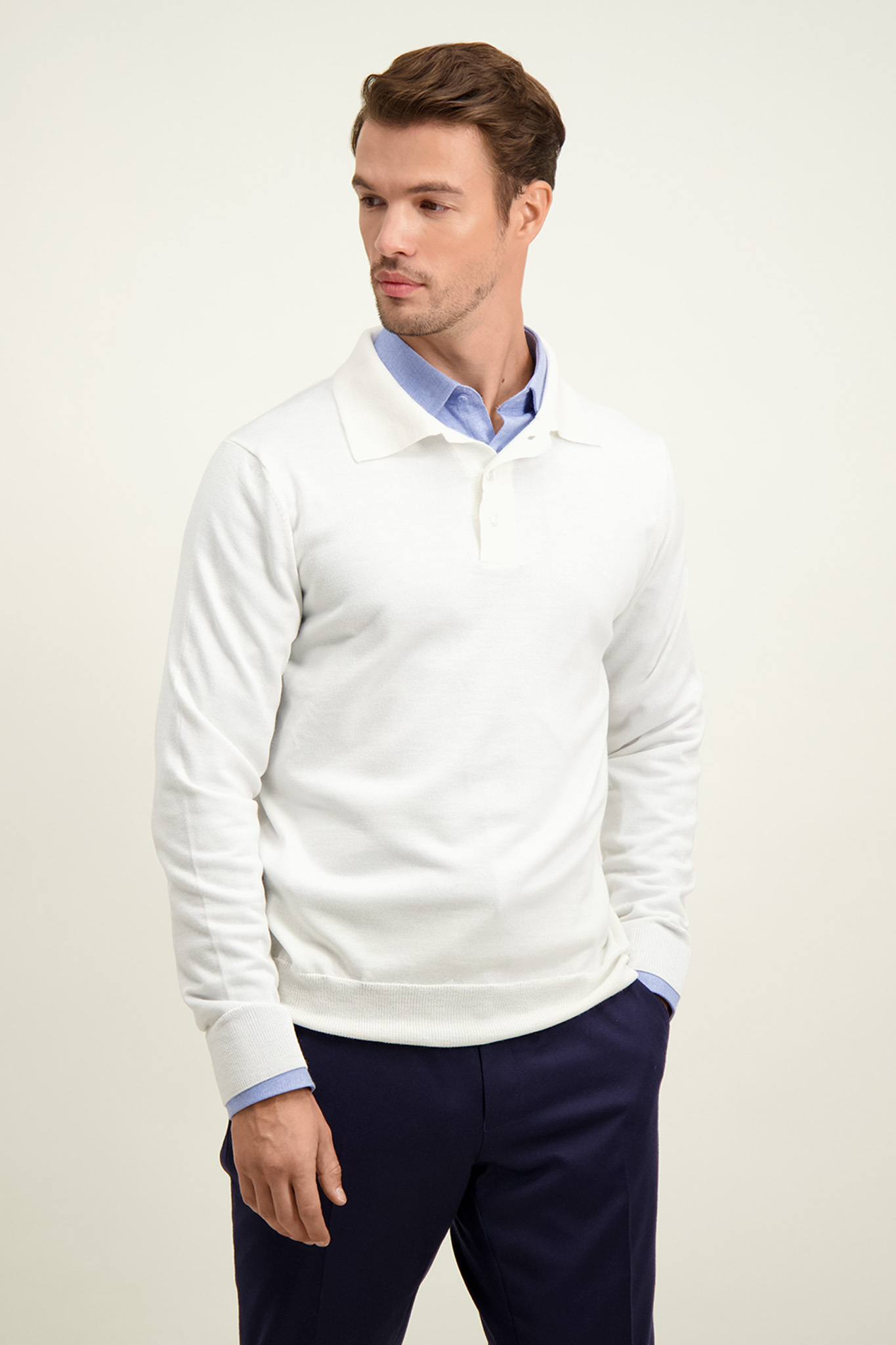 Sweter męski z wełny merino w kolorze ecru 74274