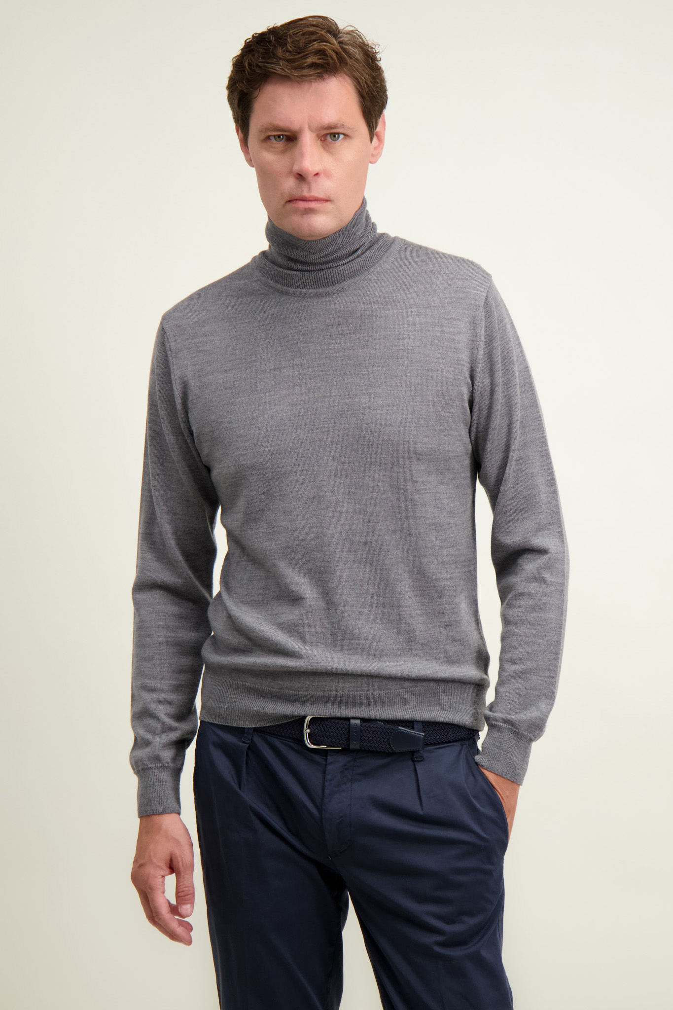 Szary golf męski z wełny merino 74279