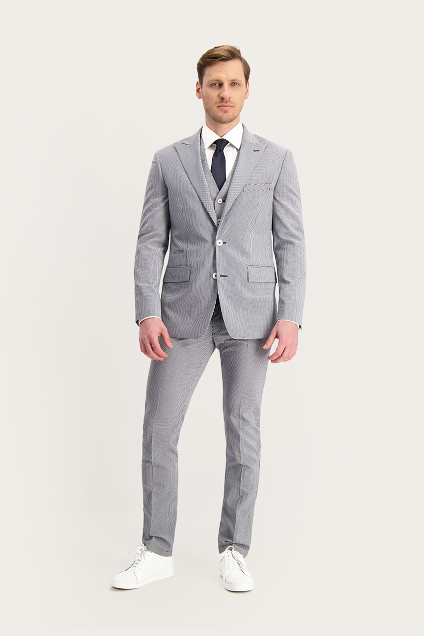 Granatowo-białe spodnie męskie chinos 60155
