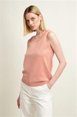 Brzoskwiniowy top damski z bawełną i kaszmirem 86973